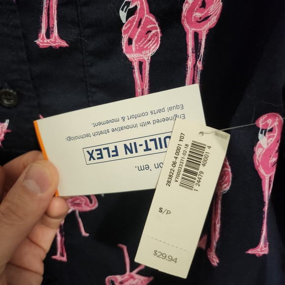 Men's Short Sleeve Button Front Summer Shirt Flamingo Print Size S NWT Blue Pink - Picture 4 of 6